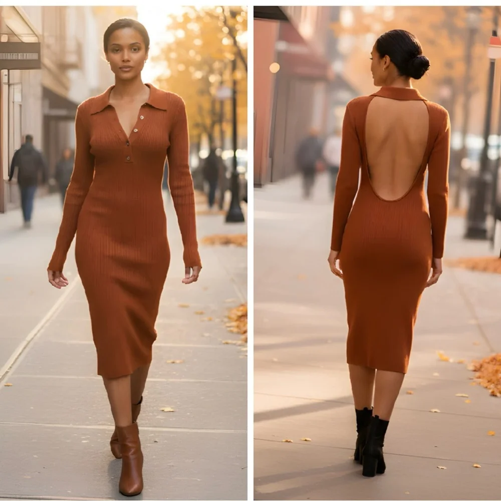 NWT Almost Famous SZ XL brown sweater dress w/long sleeves, bust 36”-46”